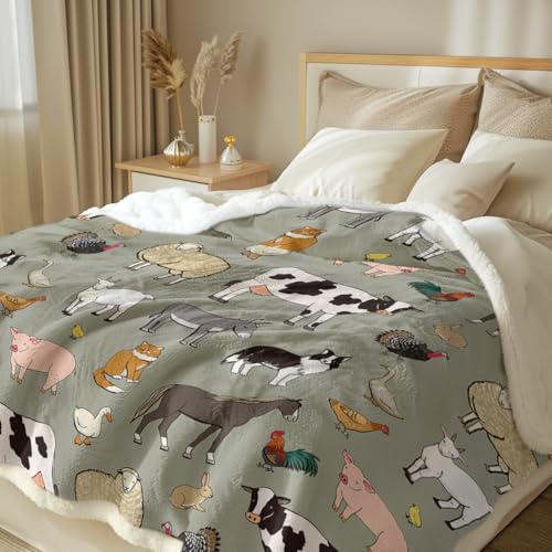 Sleepwish Farm Animals Sherpa Blanket Throw 60x80 in - color: Farm Animals, size: Twin