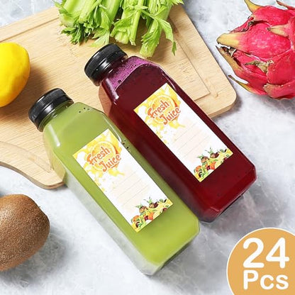 24pcs 16oz Empty Plastic Juice Bottles with Tamper Evident Caps - size: 16 Ounces