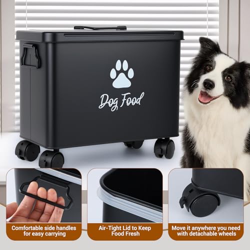 Dog Food Container 13lb, Cute Pet Food Storage with Metal Lid Scoop - color: Black-L