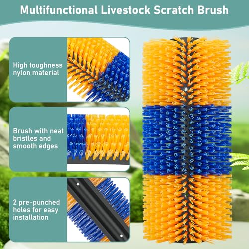 Livestock Scratch Brush, Horse Brushes Cow Scratcher, Full Massage Grooming Brush Kit, Horse Grooming Kit, Relieve Itching on the Back for Horse, Cow, Goat, Pig (Blue-Yellow)