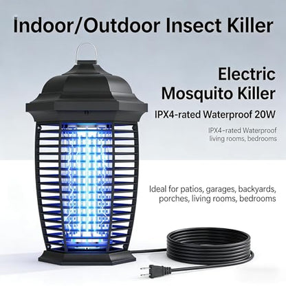 20W 4200V Electric Bug Zapper, IPX4 Waterproof Mosquito Zapper, Indoor Outdoor Insect Killer with 6ft Cord for Patio Garage Backyard.