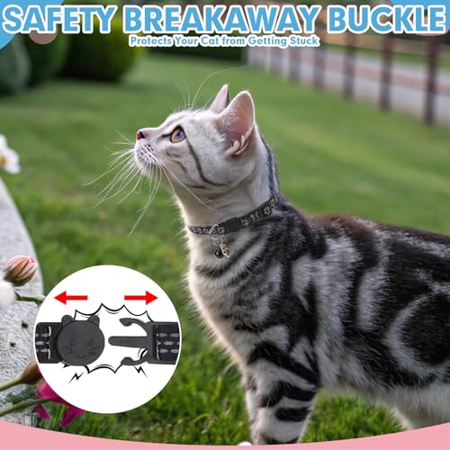 BINGPET Reflective Cat Collar Breakaway with Bell,Cute Kitten Collar,Black - color: Reflective(Black)-3pcs
