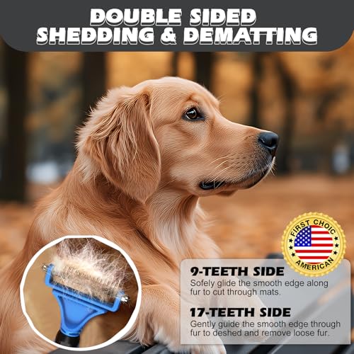 3PCS Pet Grooming Rake & Metal Comb & Flea Comb for Cats and Dogs, Double-Sided Dematting Tool, Extra-Wide Deshedding Dog Brush for Long Hair to Effectively Remove Tangles, Knots and Mats (Blue) - color: A-Blue