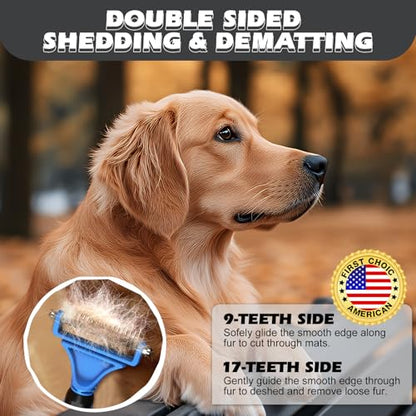 3PCS Pet Grooming Rake & Metal Comb & Flea Comb for Cats and Dogs, Double-Sided Dematting Tool, Extra-Wide Deshedding Dog Brush for Long Hair to Effectively Remove Tangles, Knots and Mats (Blue) - color: A-Blue