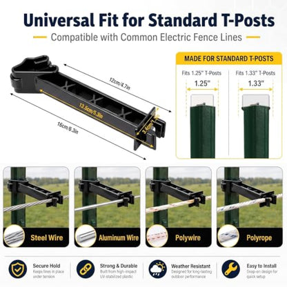 Pangda 50 Pcs 5 Inch Reversed Extender Insulator Snap Fit T Post Insulator | Black Extended Snug Fitting, T Post Electric Fence Wire Clips, For Yard Agricultural Ranchers Farm Fence - color: Black