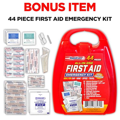Rapid Care Premium Trauma First Aid Kit for Outdoors, Workplace, and Home - Exceed OSHA Guidelines and ANSI 2009 Standards - 240 Pieces - Includes Bonus Travel Kit