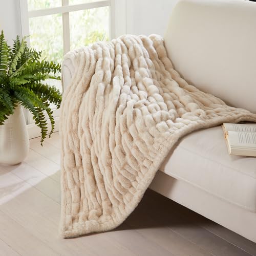 Springtree Home Luxury Micro Plush Throw Blanket | Thick Faux Fur | Beige | Lily Collection | 50" x 60" | Beige Blanket | Ultra Plush - color: Summer Sand, size: 50" x 60" (Medium)