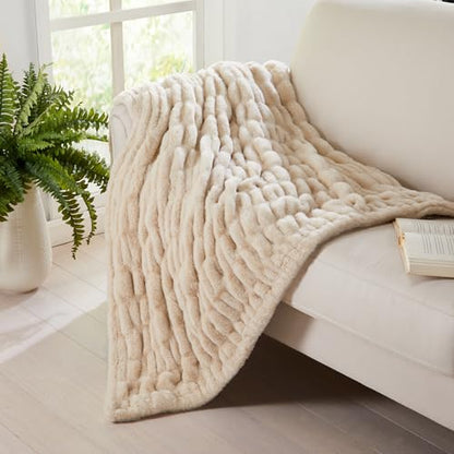 Springtree Home Luxury Micro Plush Throw Blanket | Thick Faux Fur | Beige | Lily Collection | 50" x 60" | Beige Blanket | Ultra Plush - color: Summer Sand, size: 50" x 60" (Medium)