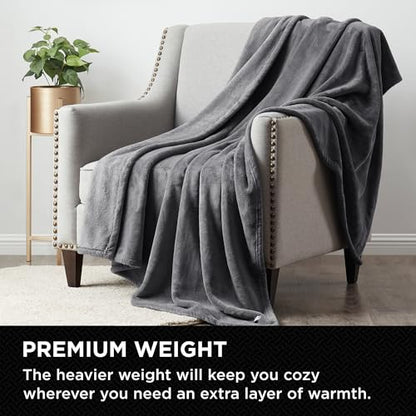 Brookstone Nap Plush Throw Blanket for Couch | Warm & Super Soft Blanket with Unmatched Heavy, Dense, and Ultra-Comfy Throw | Luxurious Drape, Cozying Up on a Sofa, Chair | Silver - color: Silver