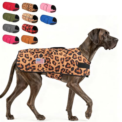 BEAUTYZOO Dog Winter Coat for X-Large Dogs, Waterproof Canvas Jackets - color: Leopard Print, size: XL(Chest Girth 34"-45", Back 24", Neck 24"-29")