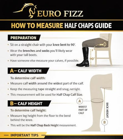 Equestrian Riding Unisex Half Chaps Amara Adult | Synthetic Leather Zip-Up Pair | Accurate Size Chart in Images. - size: Medium(C14xH16)in