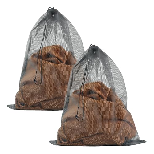 2 Pack Mesh Laundry Bags 16x20 Inch - Heavy Duty Drawstring Wash Bags for Travel, College Dorm, Sports, Home, Black - size: L+L