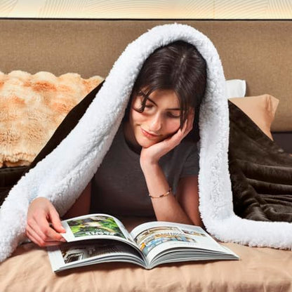 KAWAHOME Sherpa Fleece Throw Size Blanket for Bed, Extra Warm Heavy Thick - color: Brown, size: Throw ( 50" X 60" )
