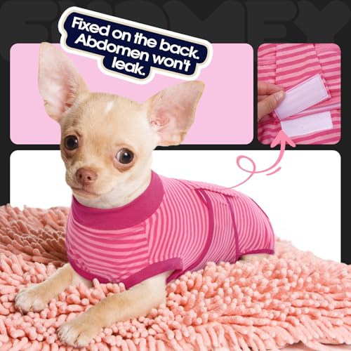 FUAMEY Recovery Suit for Dogs Post-Surgery,Dog Surgery Suit Female Spay - color: Rose Stripes, size: Xs(back:8.3-11.4in,wt:4-7lbs)