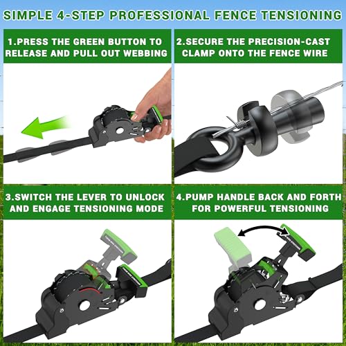 Fence Wire Stretcher Tool, Heavy Duty Barbed Wire Fence Stretcher, Dual-Mode Retractable Ratchet Wire Puller & Tensioner, for Barbed & Smooth Wire, 8ft Reach, Ultra-Lightweight 3.3 lbs - size: Wire Stretcher Tool + Wire Pullers