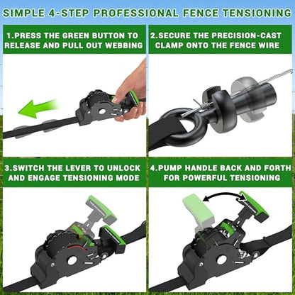 Fence Wire Stretcher Tool, Heavy Duty Barbed Wire Fence Stretcher, Dual-Mode Retractable Ratchet Wire Puller & Tensioner, for Barbed & Smooth Wire, 8ft Reach, Ultra-Lightweight 3.3 lbs - size: Wire Stretcher Tool + Wire Pullers