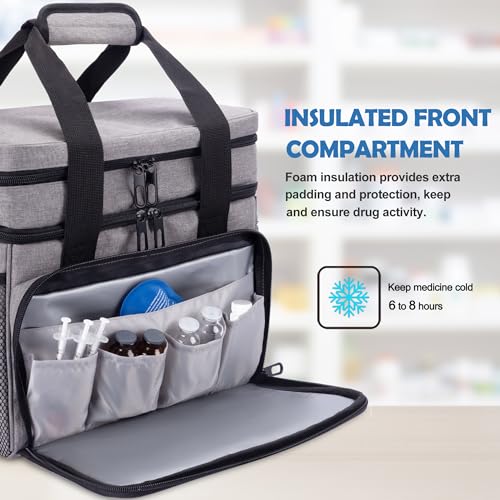 Large Medicine Storage Bag, Double Layer Pill Bottle Organizer Storage Bag with Lockable Zipper, Medication Travel Bag Carrying Case for Men Women | Dual Layer Capacity, Insulated Medicine Pocket, Medical Supplies for Home Storage, Medication Travel Case