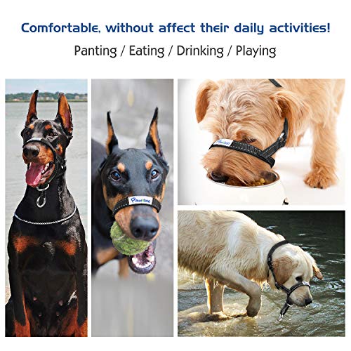 Pawaboo Dog Muzzle, Head Halter Collar for Dog Nylon Reflective Adjustable - color: Black, size: Medium