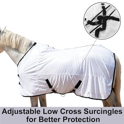 Horse Fly Sheet Lining, Mesh Equine Sheets Fly Rug, UV Protection | Breathable Mesh Fly Sheets for Horse, Equine Summer Sheets, Bug Mosquito FlySheet for Stable, Pasture, Barn (81", White) - size: 81 Inch