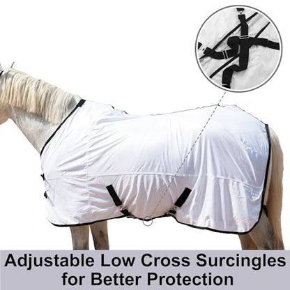 Horse Fly Sheet Lining, Mesh Equine Sheets Fly Rug, UV Protection | Breathable Mesh Fly Sheets for Horse, Equine Summer Sheets, Bug Mosquito FlySheet for Stable, Pasture, Barn (81", White) - size: 81 Inch