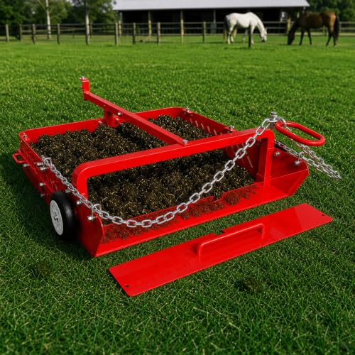 GRIND MODE 2-in-1 Horse Paddock Cleaner & Tow-Behind Trailer, Heavy Duty Manure Fork & Scoop, Efficient Yard Sweeper for Horse Manure, Drag Collector for Pasture/Yard Easy Cleanup - color: Red, size: Upgraded Steel Chain