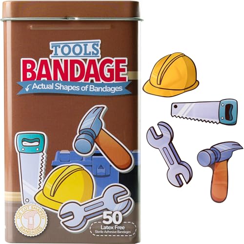 BioSwiss Bandages, Tools Shaped Self Adhesive Bandage Set, Latex Free, Sterile Wound Care, 50 Count - color: Tools, size: 50-Count Tin