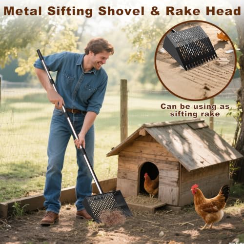 Metal Chicken Poop Scooper & Rake Scoop 10" Metal Chicken Coop Rake
