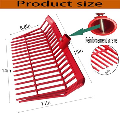 2 red hay Fork Heads, 18-Tooth Manure Fork Replacement Head, ABS Plastic - color: Red