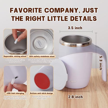 Rechargeable Automatic Stirring Coffee Mug, Stainless Steel White