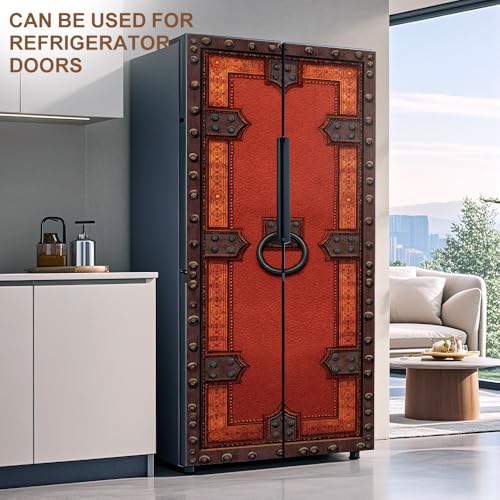 Medieval Red Door Mural, Rustic Iron Studded Door Cover - color: Colorful1669