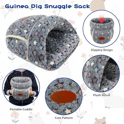 YUEPET Guinea Pig Bed, Warm Fleece Slipper Cuddle Cave, Grey Star - color: Grey Star, size: 1PCS