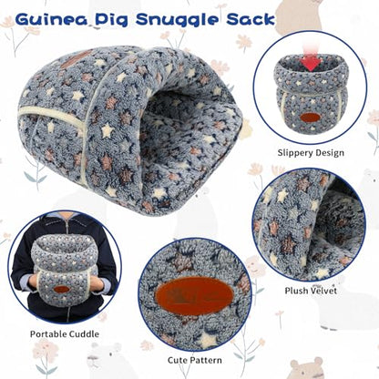 YUEPET Guinea Pig Bed, Warm Fleece Slipper Cuddle Cave, Grey Star - color: Grey Star, size: 1PCS