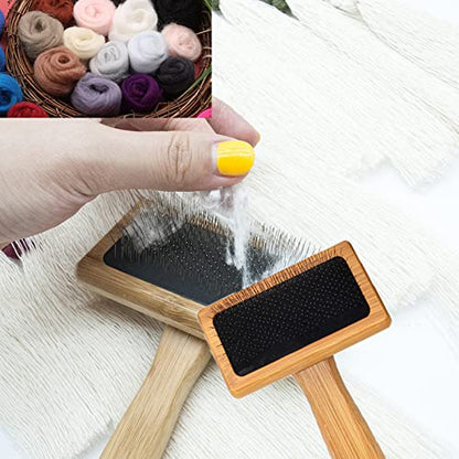 2 Pieces Wooden Carding Brushes Needle Felting Cleaner Comb with Handle - color: Large