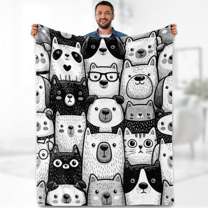 Aimego Black White Dog Cat Blanket 50"x60" Flannel Gift for Animal Lovers - color: Animals Blanket, size: 50"x60"