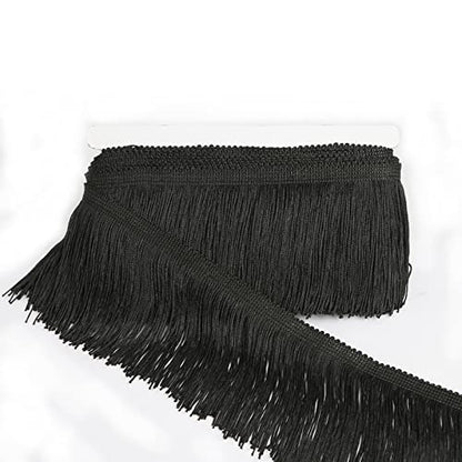 Chainette Fringe Trim 10 Yard x 4 Inches Fabric Tassel Trims - color: Black, size: 4"-10Yards/R