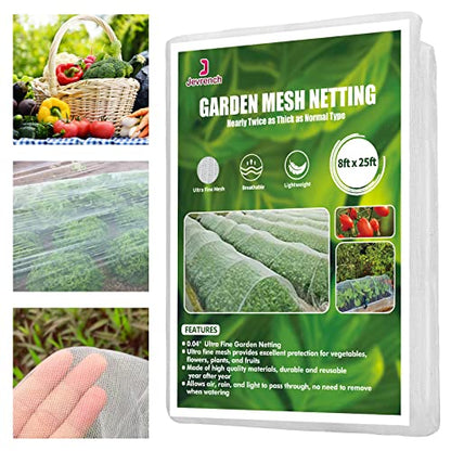 Jevrench 8 x 25 ft Garden Netting Row Cover, Ultra Fine Mesh for Plants | Protective Plant Netting for Gardens, Raised Beds and Greenhouses, Mesh Cover for Vegetables, Fruit Trees and Flowers - size: 8ft x 25ft