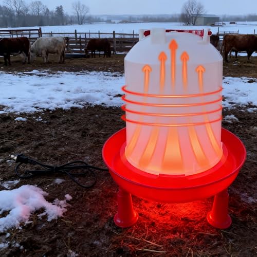 Heated Chicken Waterer for Winter, Automatic Thermostatically Controlled Heated 6L Outdoor Hanging Heated Poultry Waterer, Heated Waterer for Chicken Coop, Duck, Goose and Turkey Coops (Red-1pc)