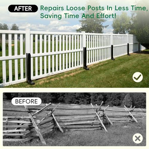 4 Pack Strong Fence Post Repair Kits with One-Piece Steel Anchor & Stakes - color: Black
