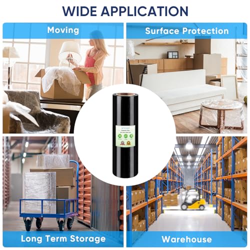 TICONN Stretch Wrap Roll, 18 in x 1000 ft Plastic Wrap for Moving Furniture | Odorless Industrial Strength Stretch Film, 300% Stretchability, Self-Adhering, Ideal for Furniture, Box Protection - style: 18''-1PK Black (No handle)