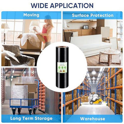 TICONN Stretch Wrap Roll, 18 in x 1000 ft Plastic Wrap for Moving Furniture | Odorless Industrial Strength Stretch Film, 300% Stretchability, Self-Adhering, Ideal for Furniture, Box Protection - style: 18''-1PK Black (No handle)