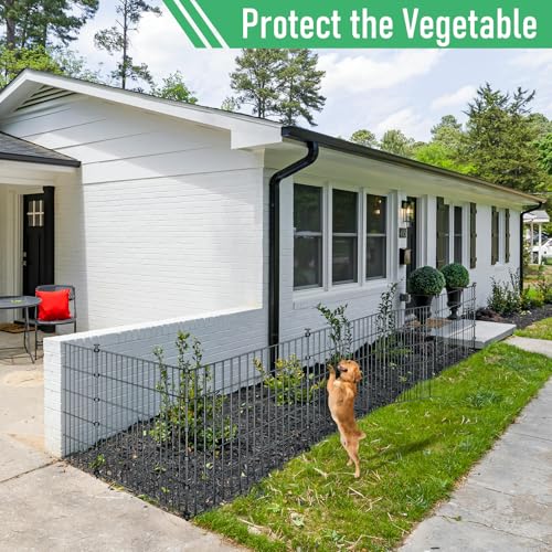 10 Panel No Dig Metal Garden Fence 32"H x 23.6'L Dog Fence Outdoor for Yard | Rustproof welded metal with ground stakes for outdoor yards, patios. Modular design restrains pets, rabbits and small animals - size: 10 Panels-23.6 ft(L) X 32 in(H) without Gat