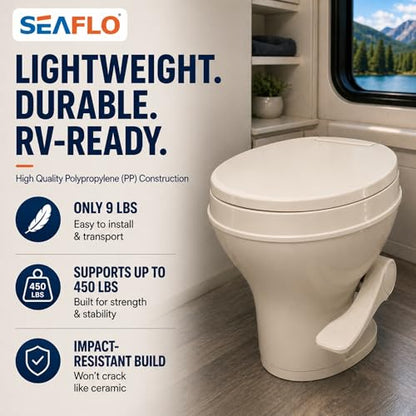 SEAFLO Bone RV Toilet, Residential Height 18.4", Gravity Flush Foot Pedal, Soft Close Seat, Camper Toilet for RV Motorhome Travel Trailer, Parchment, SFRTPH-02-01, 4-Year Warranty - color: Bone
