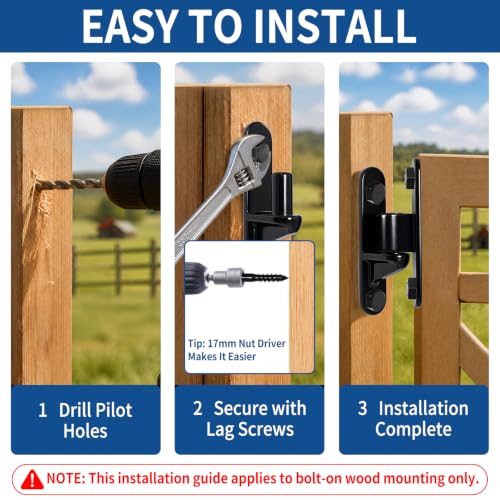 TamBee Heavy Duty Gate Hinges for Metal Wood Fence, 304 Stainless Steel 600LB, Bolt-On Weld-On Outdoor Farm Barn Shed Driveway Chain Link Fence Parts with Screws, 2 Pack Black