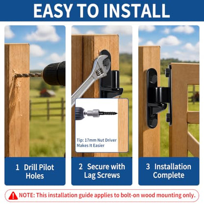 TamBee Heavy Duty Gate Hinges for Metal Wood Fence, 304 Stainless Steel 600LB, Bolt-On Weld-On Outdoor Farm Barn Shed Driveway Chain Link Fence Parts with Screws, 2 Pack Black