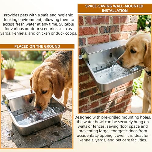 Stainless Steel Automatic Pet Waterer with Flip-Top & Wall Mount - size: Large-Flip cover