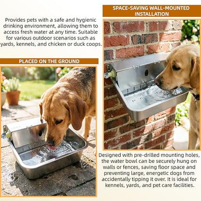 Stainless Steel Automatic Pet Waterer with Flip-Top & Wall Mount - size: Large-Flip cover