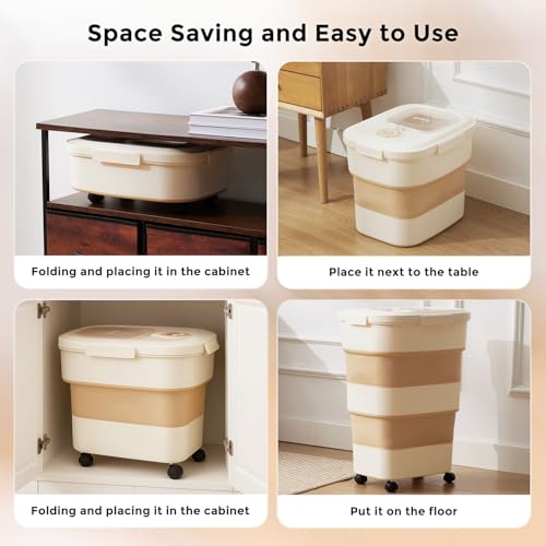 ZOMISIA 40-50lbs Collapsible Dog Food Storage Container with Wheels, Khaki - color: Khaki