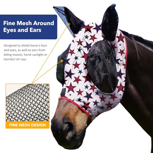 Harrison Howard Super Comfort Stretchy Fly Mask Large Eye Space with UV Protection Soft on Skin with Breathability Dream Star M Cob - color: Dream Star, size: Cob (Medium)