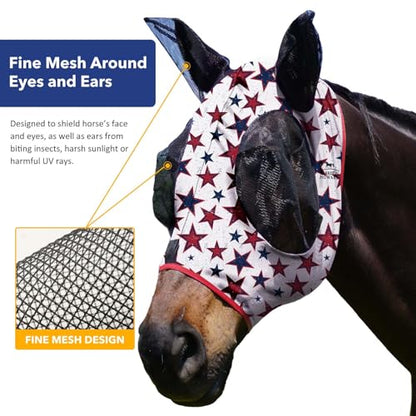 Harrison Howard Super Comfort Stretchy Fly Mask Large Eye Space with UV Protection Soft on Skin with Breathability Dream Star M Cob - color: Dream Star, size: Cob (Medium)