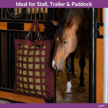QHP Slow Feeder Hay Bag for Horses - color: Burgundy